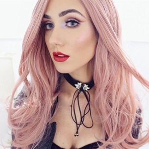 Wavy Fluffy Pink Wig Long Curly  length